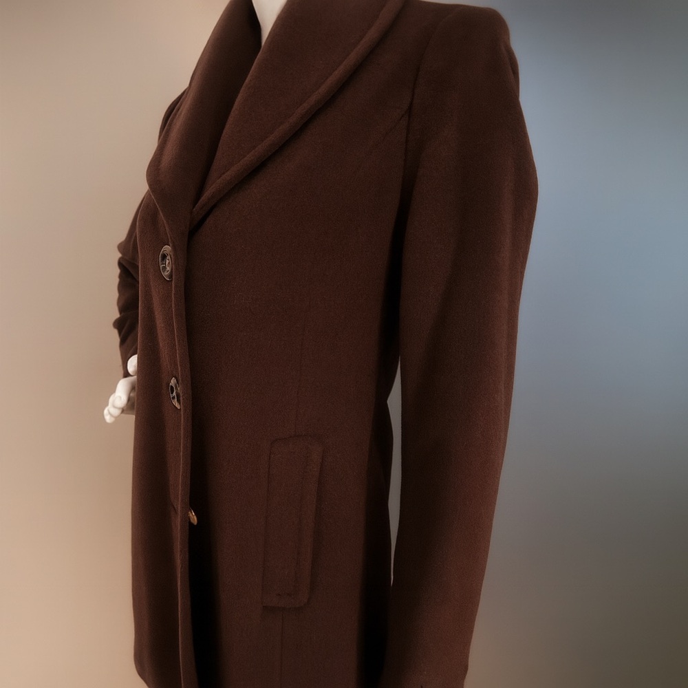 Ellen Tracy Mahogany Wool Angora Blend A-Line Tailored Designer Coat
